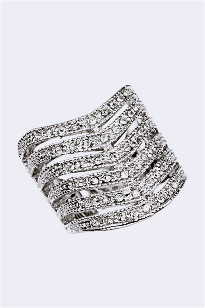 LA JEWELRY PLAZA, CZ Wavy Crystal Ring, 99-CW1508/NW-1