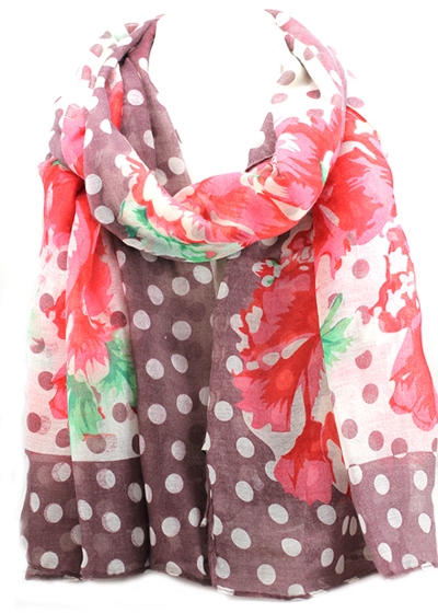 BEAUTYSIS, Flower and Polka Dot Scarf, GS399W
