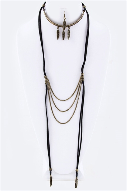 LA JEWELRY PLAZA, Metal Feather Necklace, 69-NS6097/AL589