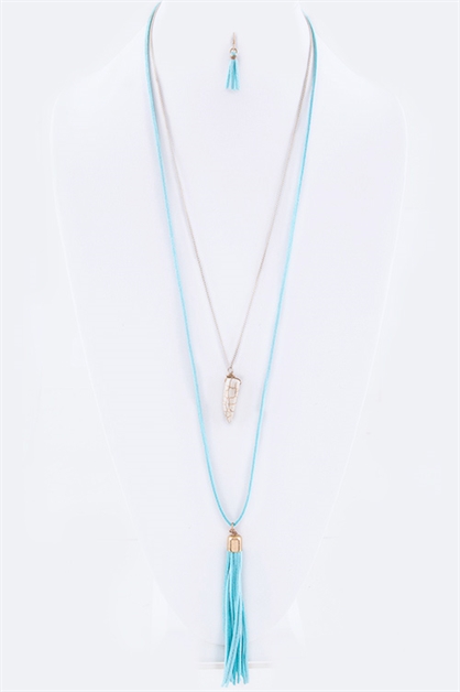 LA JEWELRY PLAZA, Stone Horn Layer Necklace Set, 75-JNE0445/AT543