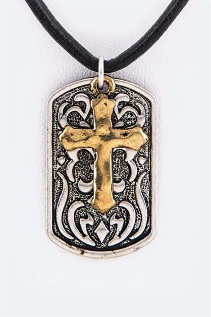 LA JEWELRY PLAZA, Cross Carved Dogtag Necklace, 74-HNE20570/BA649