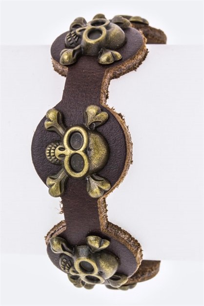 LA JEWELRY PLAZA, Skull Studs Leather Cuff, 98-EML1629/AZ417