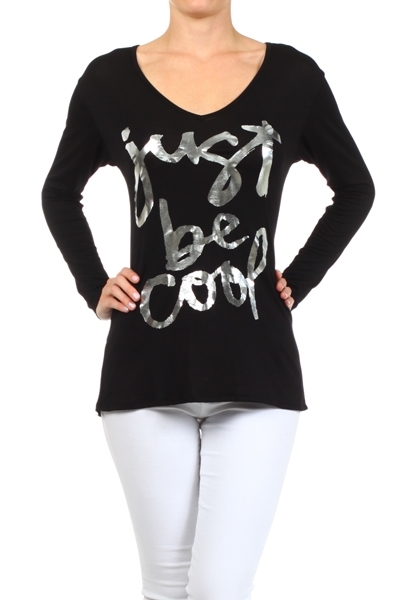 BAGEL, JUST BE COOL PRINT LONG SLEEVE TOP, PRR-8264-BLACK
