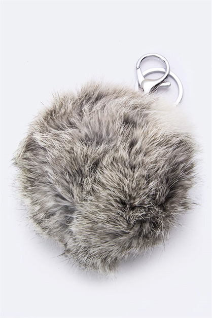 LA JEWELRY PLAZA, Large Pom Pom Rabbit Fur Key, 103-1350-L/MQ-3