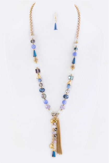 LA JEWELRY PLAZA, Mix Beads  Tassel Necklace , 77-NE4104/AD484/AO408