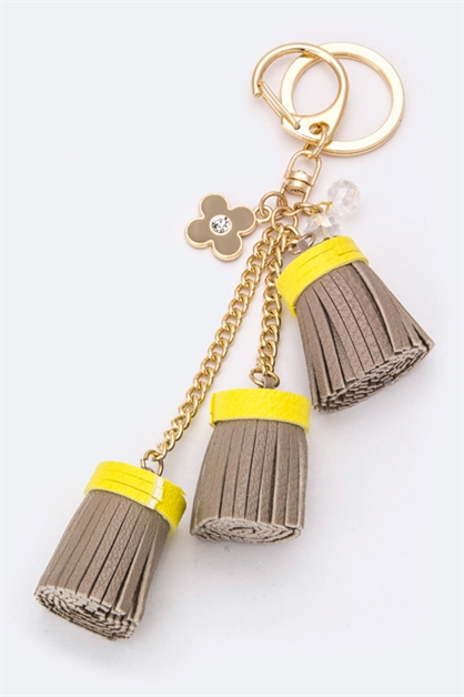 LA JEWELRY PLAZA, Triple Tassels Bag Charm, 128-EMK8068-BI017