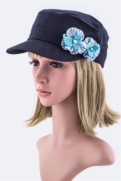 LA JEWELRY PLAZA, Double Floral Bow Cadet Cap, 98-DD043-MF079/MR-G