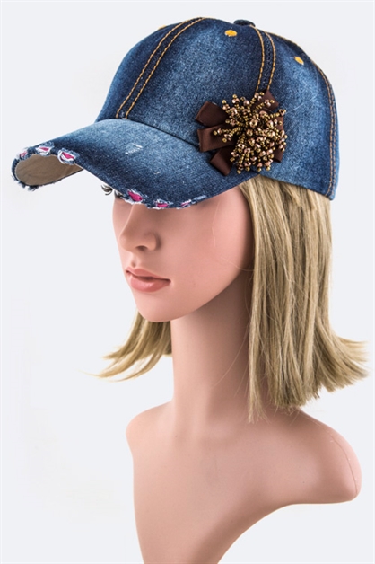 LA JEWELRY PLAZA, Beaded Bow Fashion Denim Cap, 128-35018-MS-END