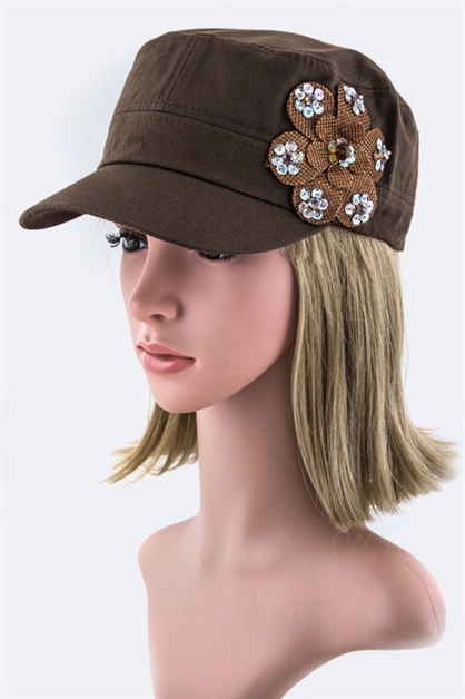 LA JEWELRY PLAZA, Sequins Flower Military Cap, 98-DD048-MF073/MA028-029