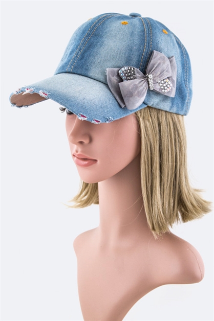 LA JEWELRY PLAZA, Crystal Bow Fashion Denim Cap, 128-35018-MS-END