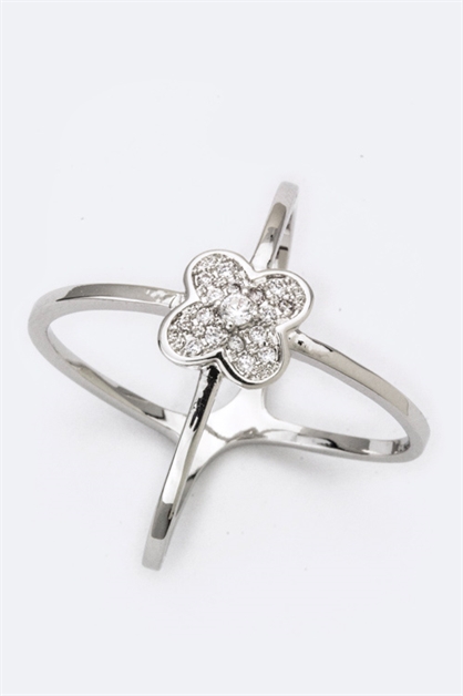 LA JEWELRY PLAZA, Crossed CZ Clover Ring, 98-CW1815