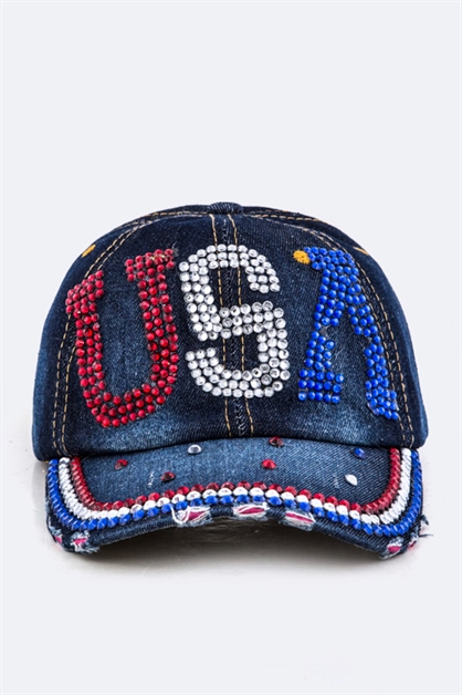 LA JEWELRY PLAZA, Crystal USA Embelished Cap, 99-HT277X091D-BQ19A
