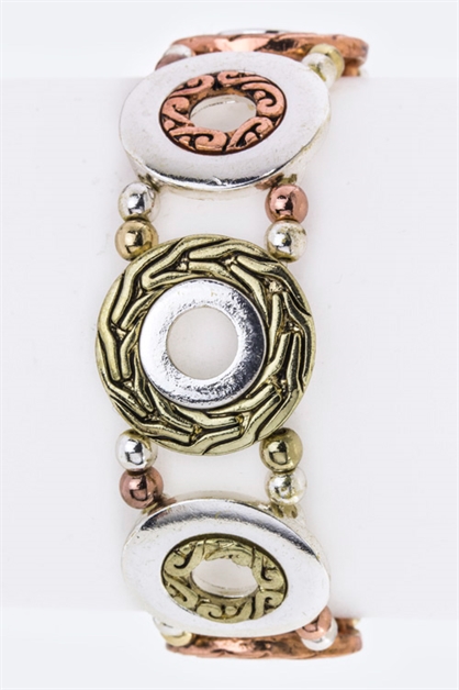 LA JEWELRY PLAZA, 3 Tone Metal Stretch  Bracelet, 28-B2300/AD306