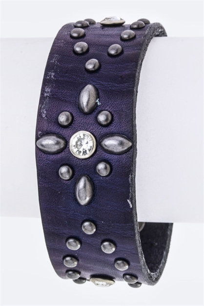 LA JEWELRY PLAZA, Mix Studs Leather Cuff, 98-B003/BF191-192