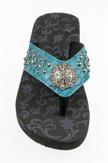 LA JEWELRY PLAZA, Crystal Concho Flip Flops -Low, 98-FS066/SIZE6