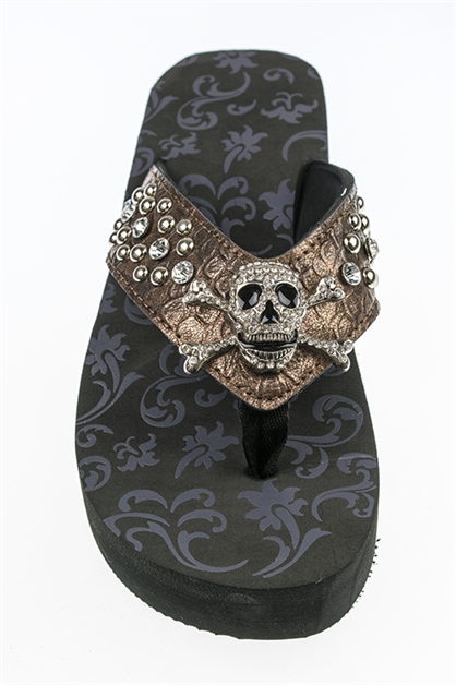 LA JEWELRY PLAZA, Skull  Mix Studs Flip Flops, 98-FS084-SIZE7