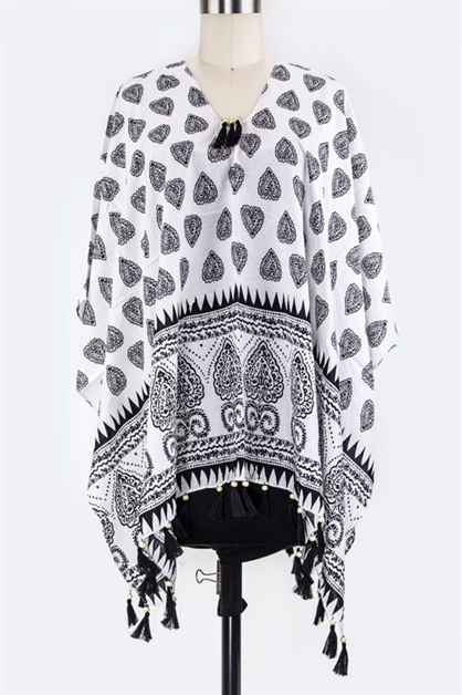 LA JEWELRY PLAZA, Tribal Printed Tassel Poncho, 103-S1113/MD006