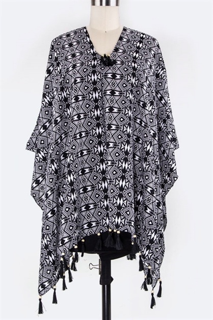 LA JEWELRY PLAZA, Aztec Printed Tassels Poncho, 103-S1101/MD007