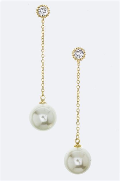 LA JEWELRY PLAZA, CZ  Dangling Pearl Earrings, 61-MTE1903/AE626