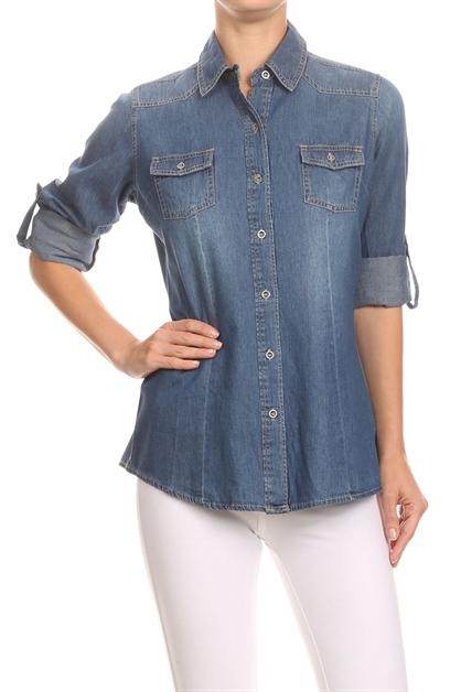 BAGEL, DENIM TOP S-7005-DARK BLUE, S-7005-DARKBLUE