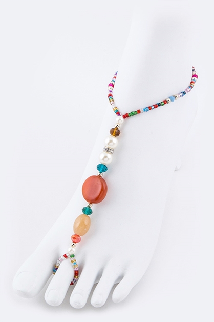 LA JEWELRY PLAZA, Beads Strertch Barefoot Sandal, 128-ANK02/BE118-119