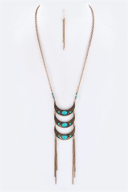 LA JEWELRY PLAZA, Paved Stone Crescents Necklace, 122-LJS1394/AR336