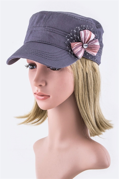 LA JEWELRY PLAZA, Crystal  Mesh Bow Cadet Cap, 128-DD048-MG090/MA028