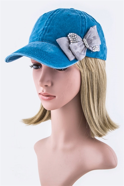 LA JEWELRY PLAZA, Satin Bow Washed Cotton Cap, 128-35019MF081/MH-SIDE