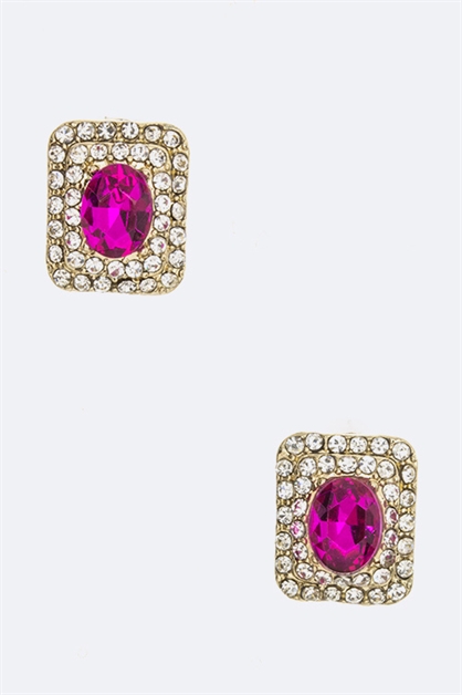 LA JEWELRY PLAZA, Mix Crystal Rectangular Stud, 46-HEY141/AA381