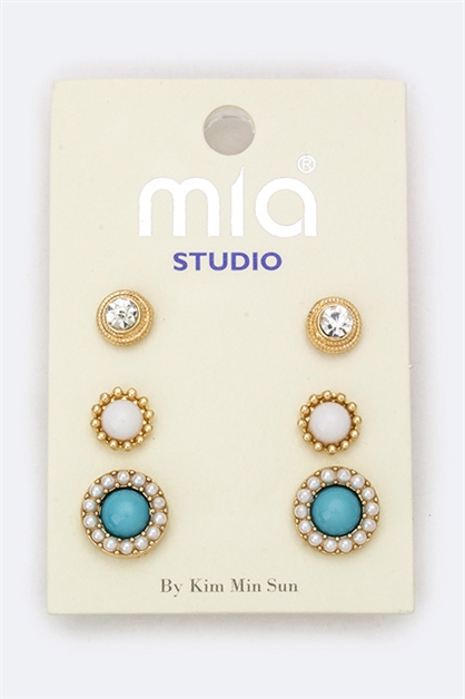 LA JEWELRY PLAZA, Crystal  Pearl Studs Set, 122-HD31291/AG401