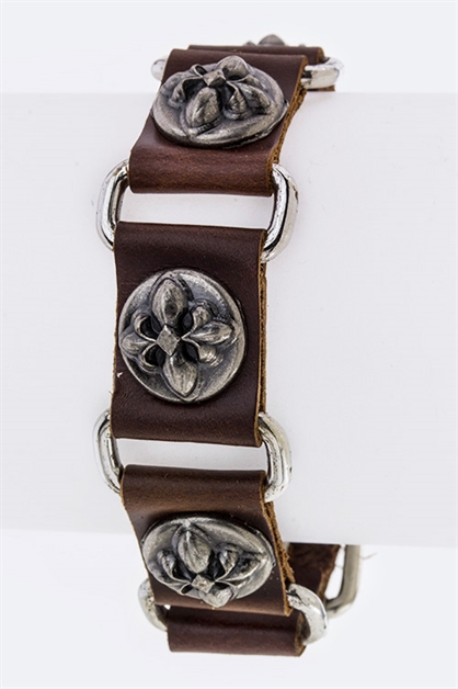 LA JEWELRY PLAZA, Cross Concho Leather Bracelet, 110-2049-AE698