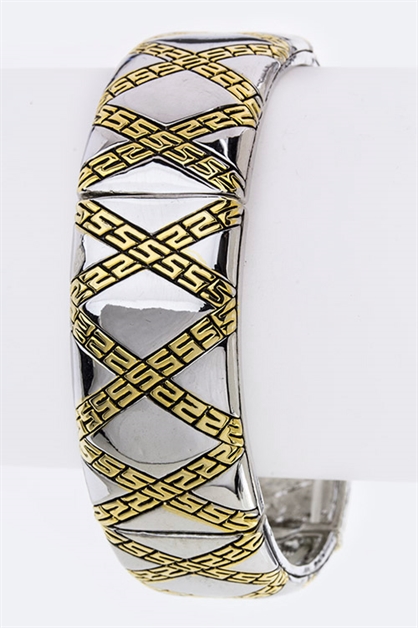 LA JEWELRY PLAZA, 2 Tone Mix Texture Bangle, 57-GKY258B/AW070