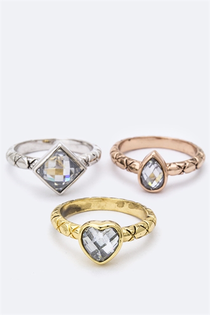 LA JEWELRY PLAZA, Crystals Tri-Color Rings Set, 57-GKL-881/AY204