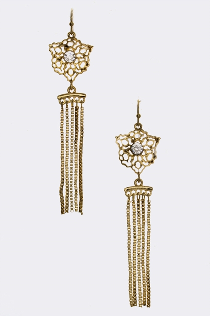 LA JEWELRY PLAZA, Crystal Fringe Chain Earrings, 60-YEHJ7680/AF347
