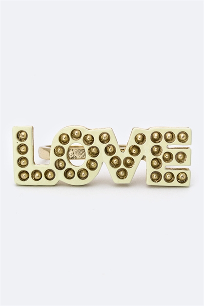 LA JEWELRY PLAZA, Studded LOVE 2 Finger Ring, 69-R4567/AF331