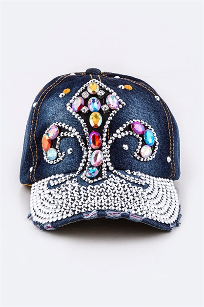 LA JEWELRY PLAZA, Crystal Fleur De Lis Denim Cap, 39-HT277X025/MO015