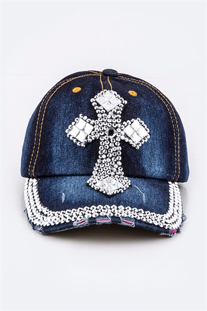 LA JEWELRY PLAZA, Crystal Cross Embelished Hat, 39-HT277X012/MO019