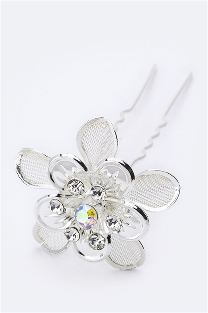 LA JEWELRY PLAZA, Crystal Mesh Flower Hair Pin, HW330003/MR-3
