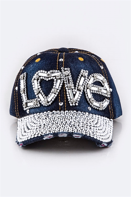 LA JEWELRY PLAZA, Crystal LOVE Embelished Hat, 39-HT277X027/MP-3