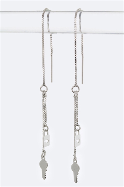 LA JEWELRY PLAZA, Lock Key Silver Earring, 98-G3FS1964/BOX-8
