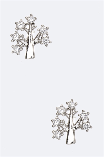 LA JEWELRY PLAZA, Sterling Silver  CZ Tree Stud, 98-G1FX3107/BOX3