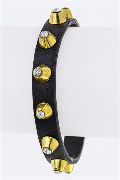 LA JEWELRY PLAZA, Crystal  Leather Bracelet, 110-2066-BKE
