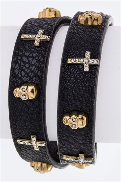LA JEWELRY PLAZA, Cross  Skull Studs Bracelet, 99-TB4040