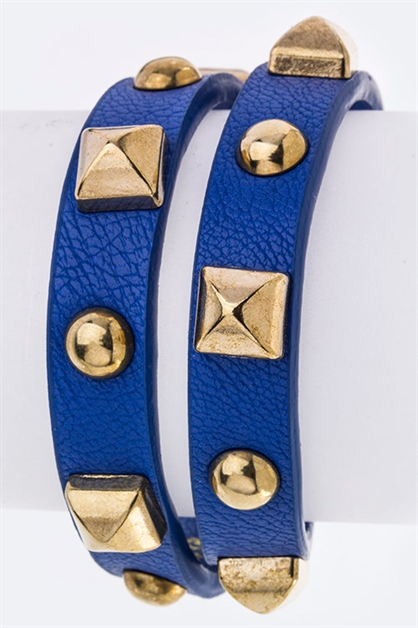 LA JEWELRY PLAZA, Pyramid Studs Leather Bracelet, 99-TB4038-BF032