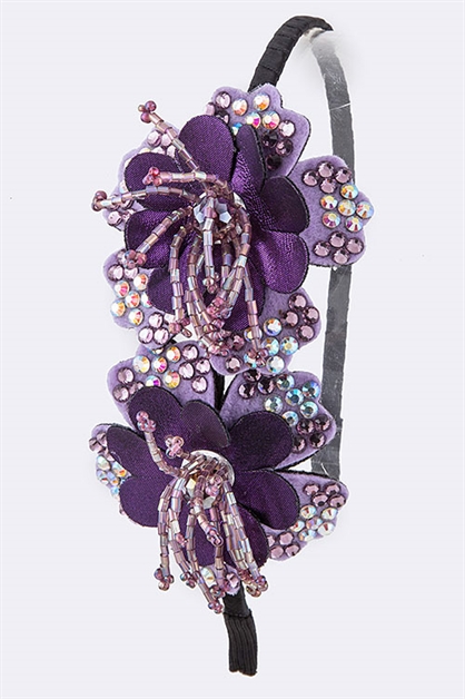 LA JEWELRY PLAZA, Double Flower Beaded Headband, 98-BH1068/MG085