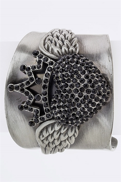LA JEWELRY PLAZA, Crytsal Heart Wings Metal Cuff, 98-SS02178-A/BJ105