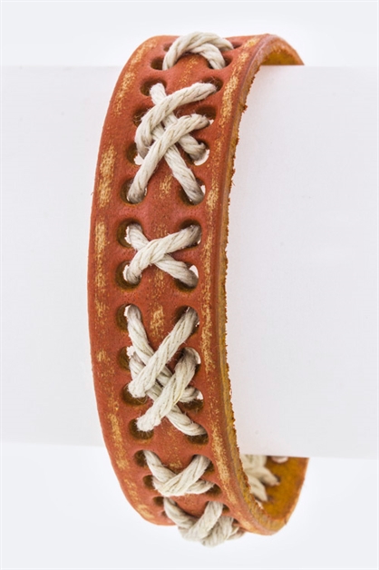 LA JEWELRY PLAZA, Laced Leather Buckled Cuff, 98-EML1655/BH038