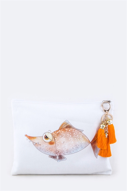 LA JEWELRY PLAZA, Comic Fish Tasseled Pouch, 128-EMB8617/MF145