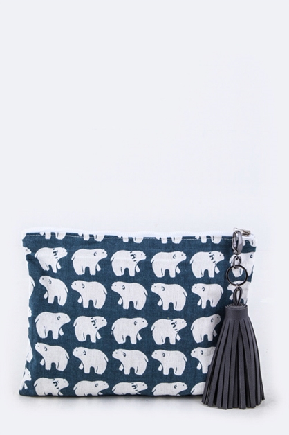 LA JEWELRY PLAZA, Polar Bear Tassel Linen Pouch, 128-EMB8612/MM-C