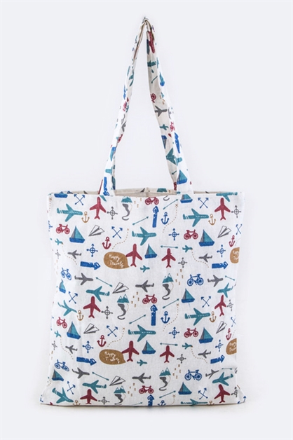 LA JEWELRY PLAZA, Happy Travels Printed Tote, 128-EMB8624/MR-B